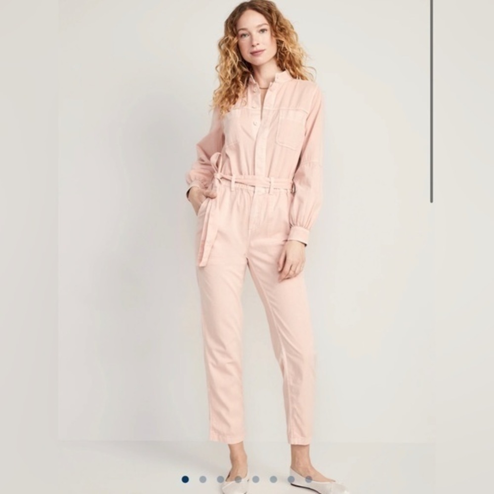 Collarless Tie-Belt Utility Jumpsuit size Small
